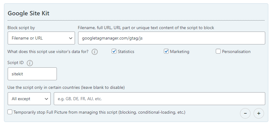 managed scripts settings page