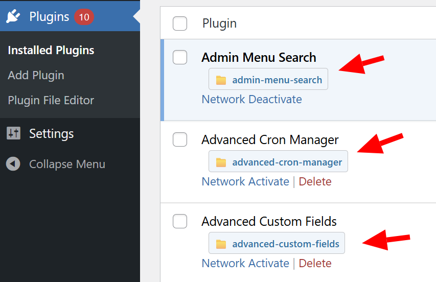 plugin folder display
