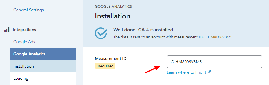 GA4 measurement id field