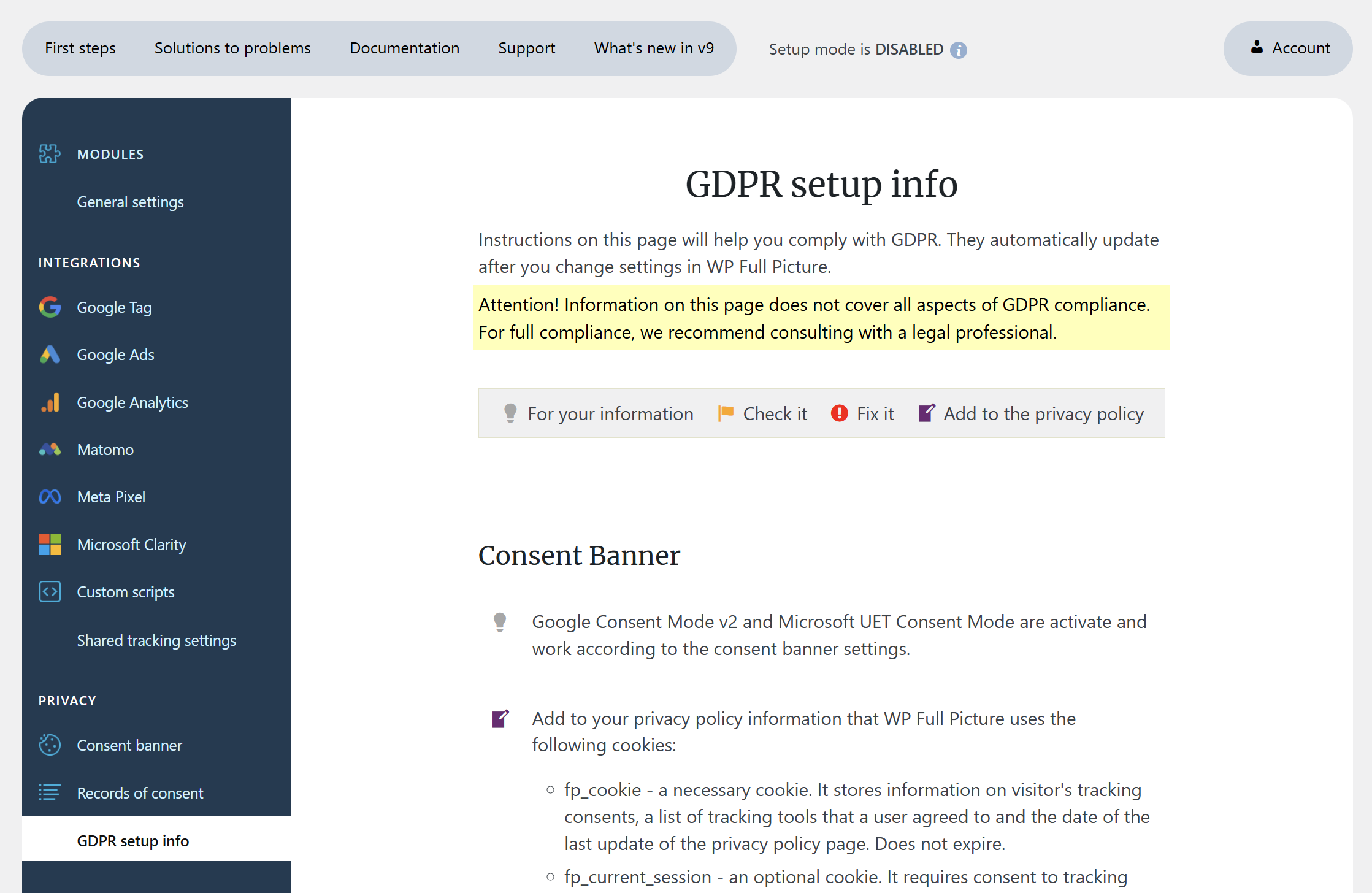 gdpr setup info v9
