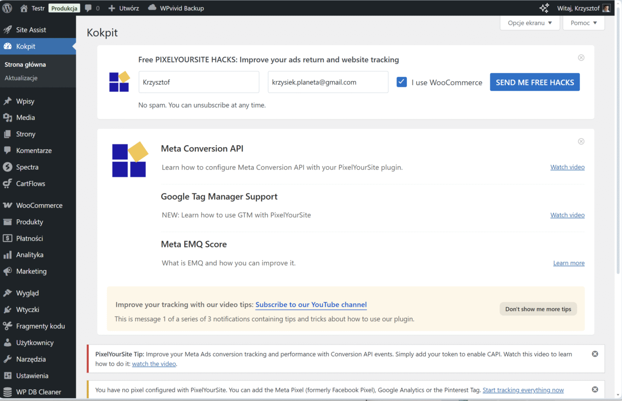 7 Alternatives to GTM4WP Compared 4 PixelYourSite notifications in the WP admin after plugin activation.