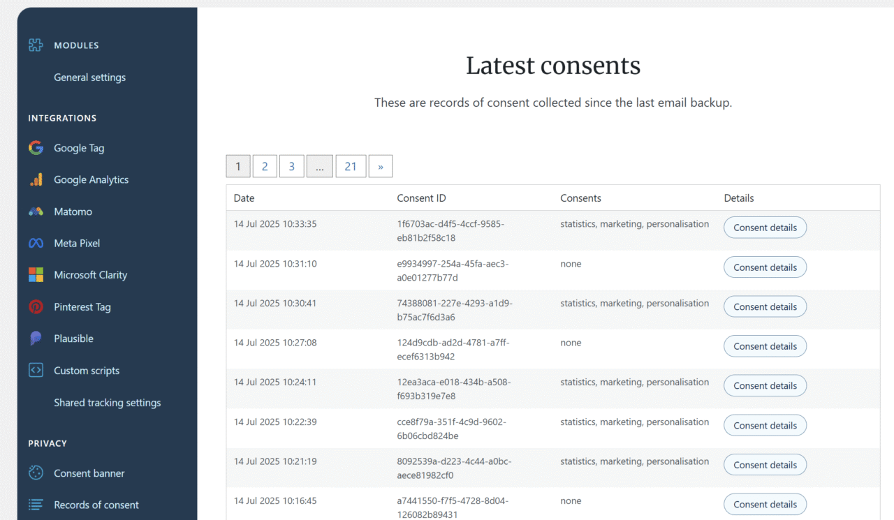 records of consent list