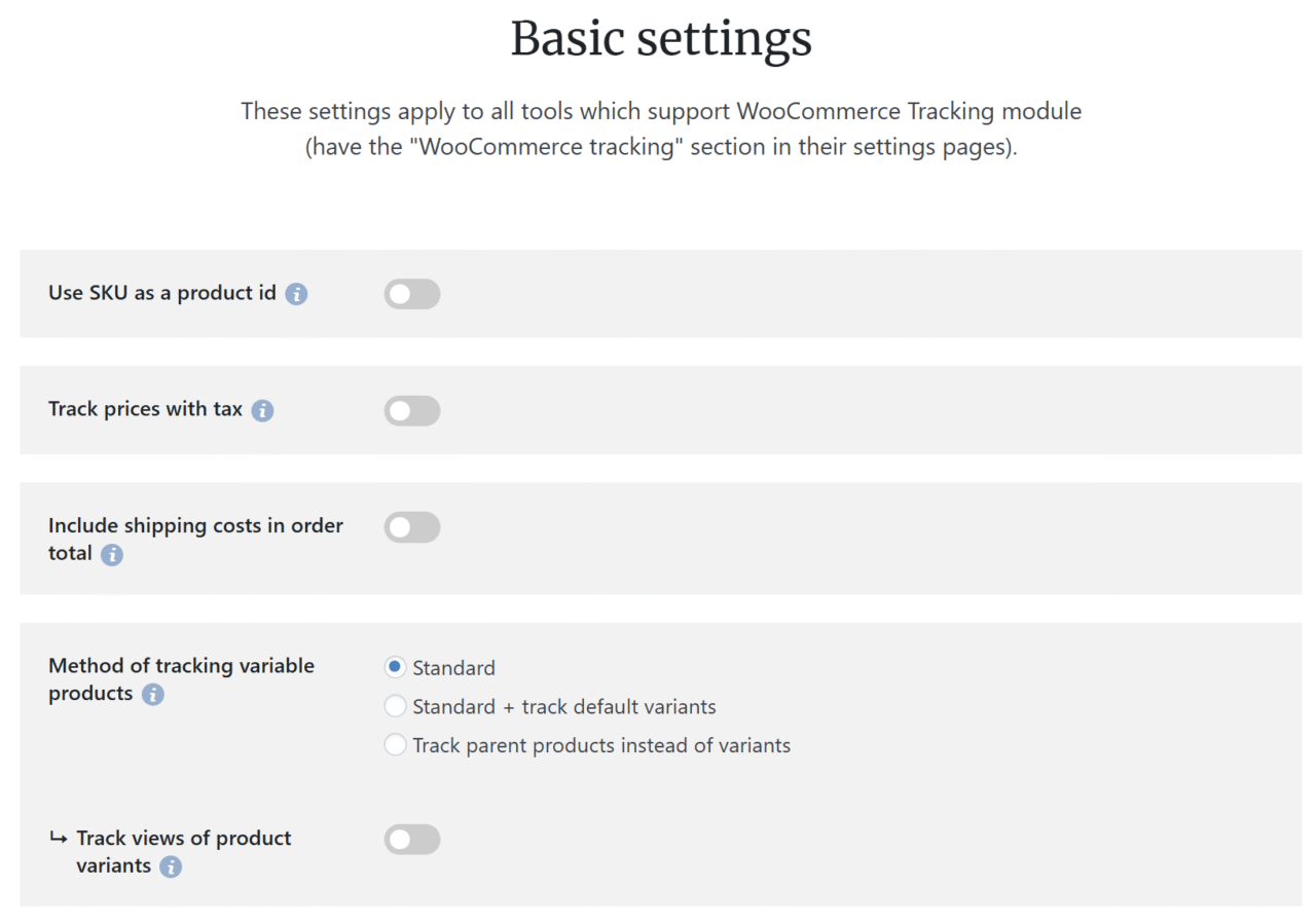 WooCommerce Tracking 4 woo settings