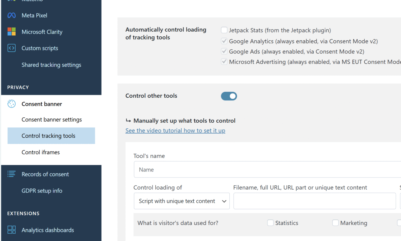 How to track users according to GDPR and other privacy regulations 2 control other tools settings
