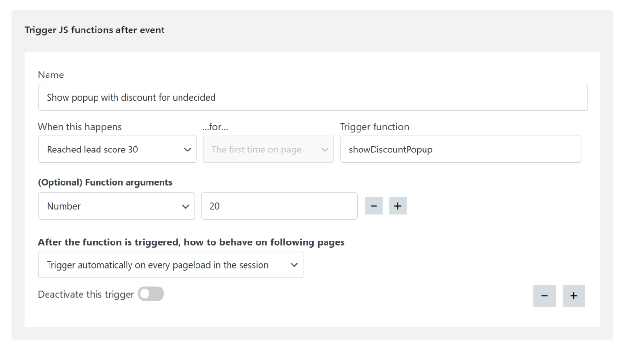 reactions trigger JS