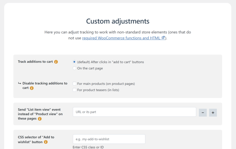Recommended settings for tracking WooCommerce 11 woo custom adjustments v10