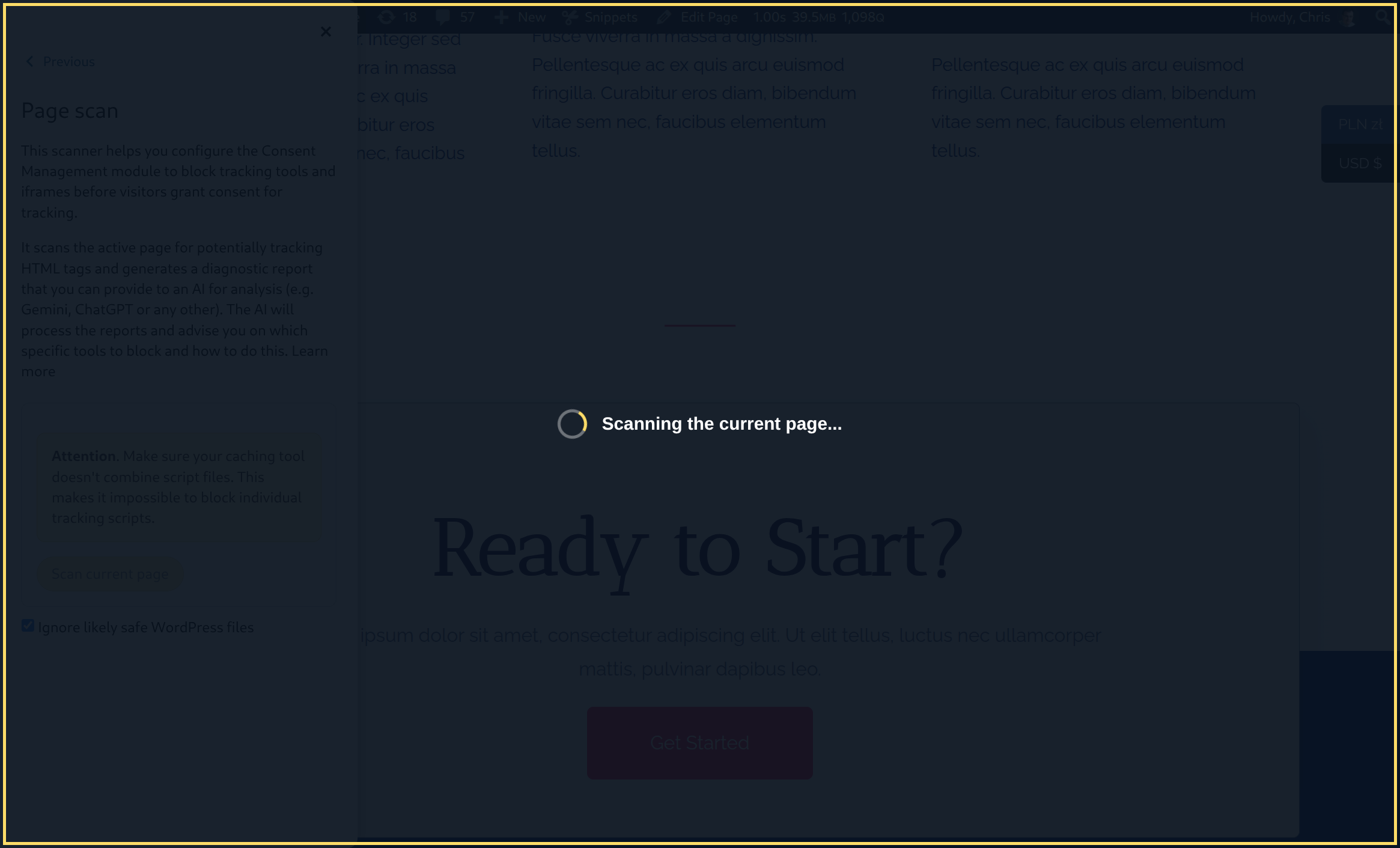How to block tracking tools before consent 7 Page scan in progress