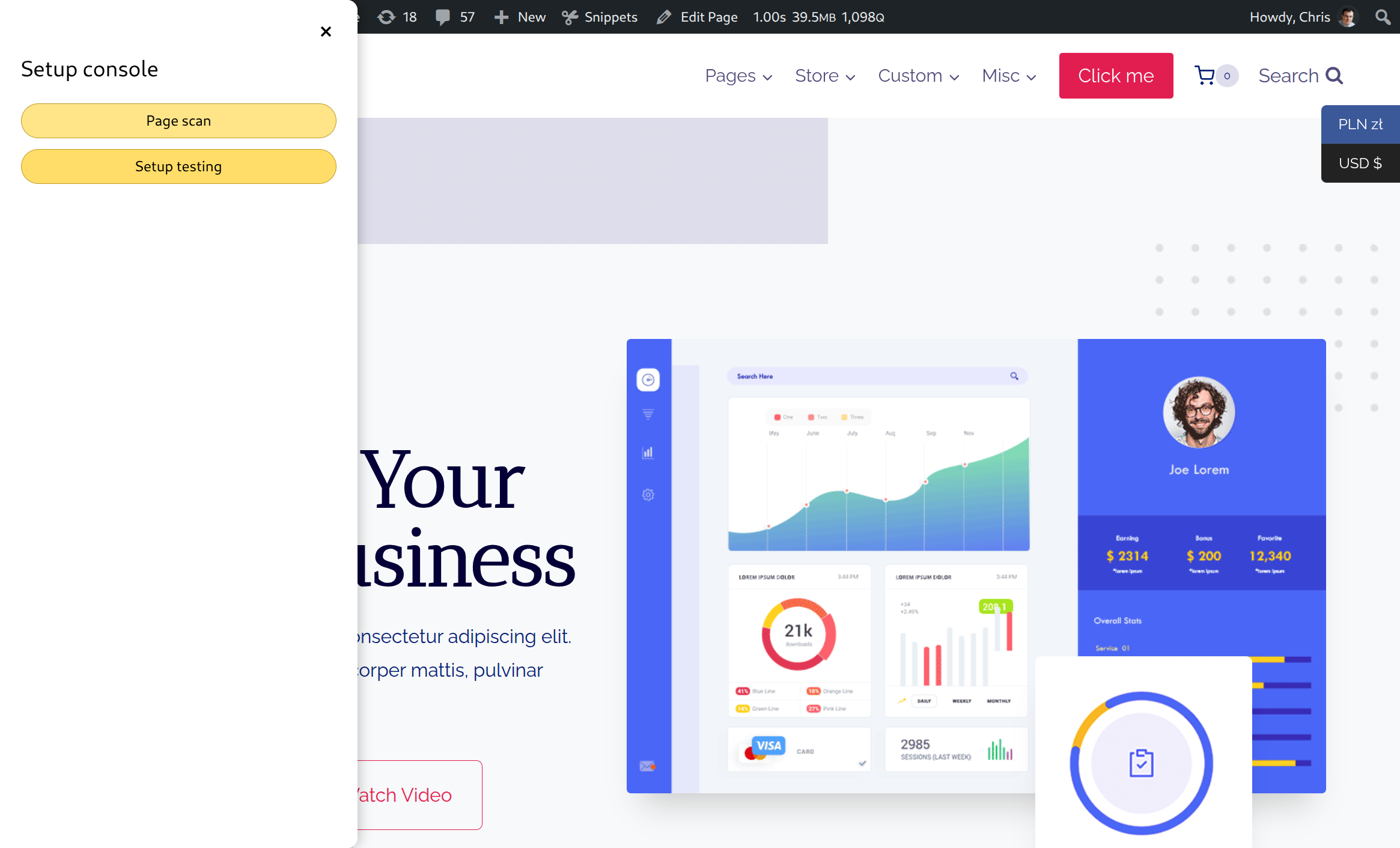 How to block tracking tools before consent 4 Front page of an example site with setup helper panel open